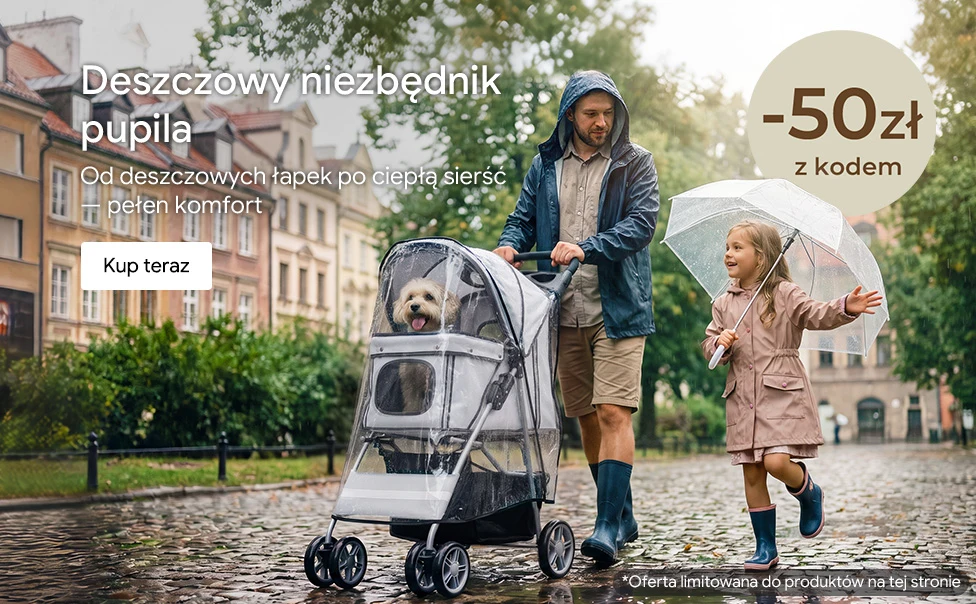 Deszczowy niezbędnik pupila. Od deszczowych łapek po ciepłą sierść — pełen komfort. -50 zł z kodem, KOD: PUPIL50. *Oferta limitowana do produktów na tej stronie.