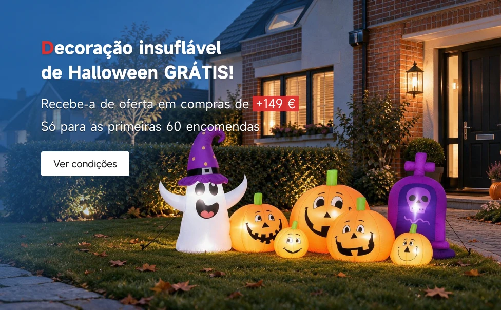 Em compras acima de 149€, leve uma decoração de abóbora insuflável GRÁTIS. Stock limitado!
