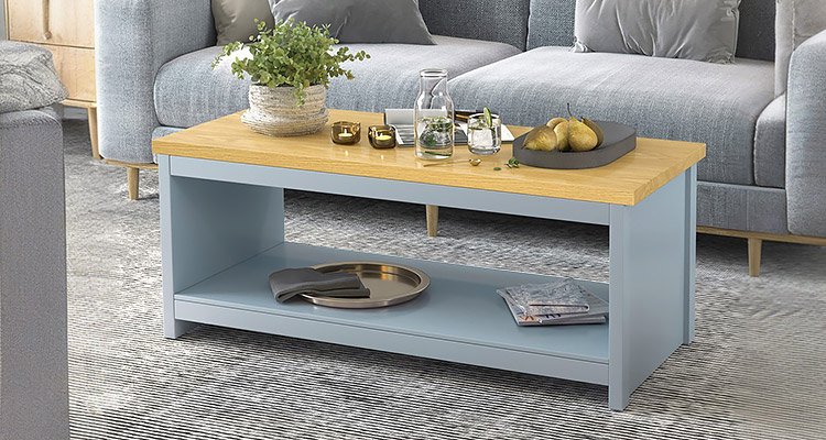 Wooden coffee table in color contrasting