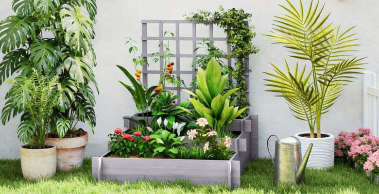 3-TIER RAISED PLANTER WITH TRELLIS