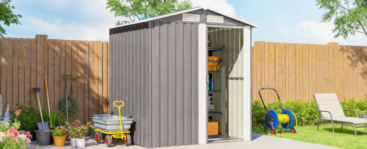 Space-efficient sheds featuring smooth double sliding doors