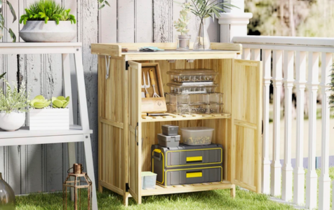 Robust solid wood cabinets with weatherproof galvanized roofs