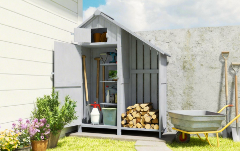 Garden shed with firewood rack