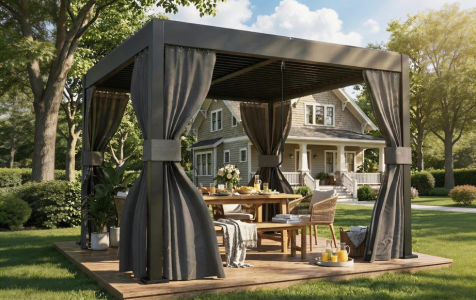Pergola with curtains 