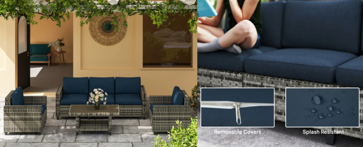 Furniture set with removable cushion covers