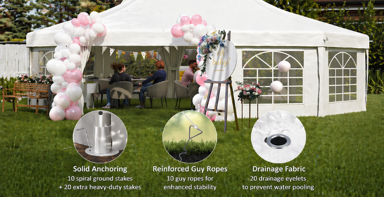 
No marquee is stable by default. Wind resistance depends entirely on correct installation, frame type, and external conditions.