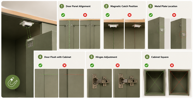 The magnetic catch does not operate independently. Its effecttiveness depends on:
