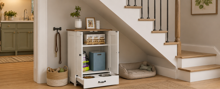 Pet feeding cabinets