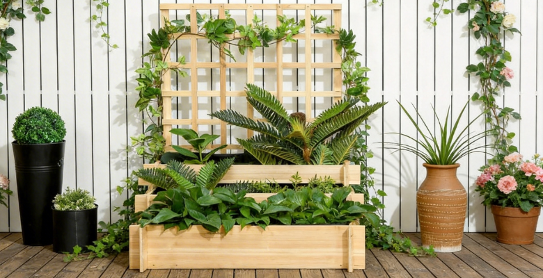 3-TIER RAISED PLANTER WITH TRELLIS