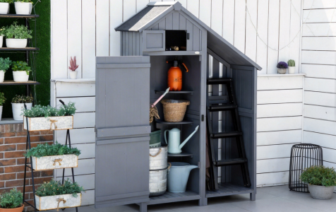 Garden shed with firewood rack