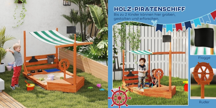 Holz-Sandkiste mit Sonnendach