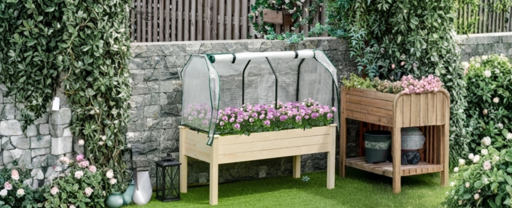 Hochbeete mit Schutzabdeckungen