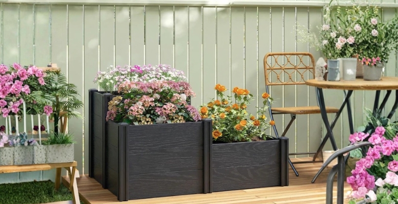 3-stöckiger Hochbeetkasten mit Spalier