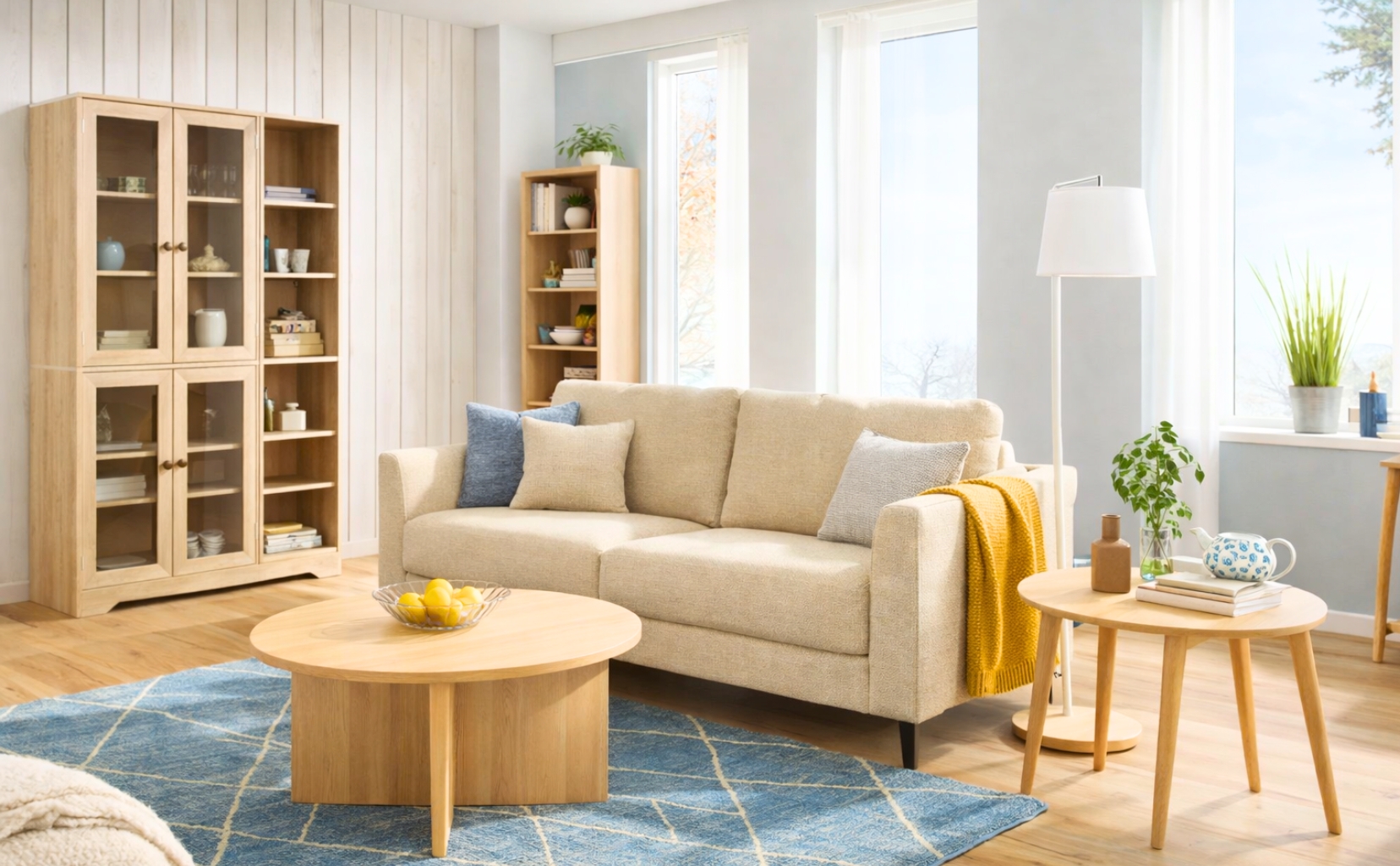 Ein ruhiges Wohnzimmer, durchdacht gestaltet