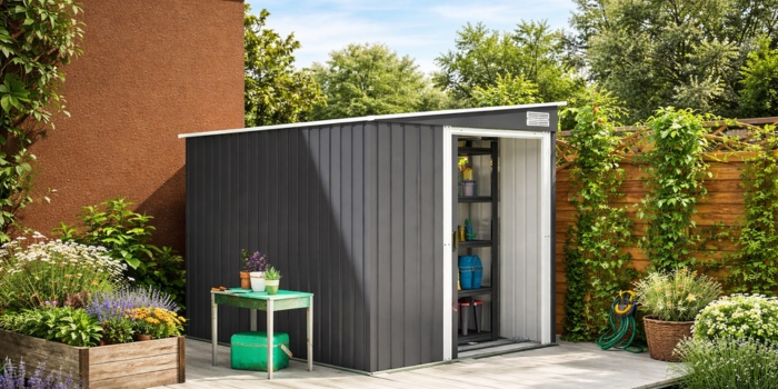 Kompakte Anlehnschuppen für schmale Gartenflächen