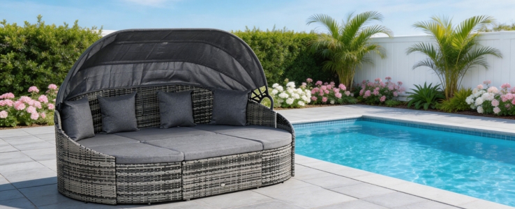 Bankstel met geïntegreerde zonwering