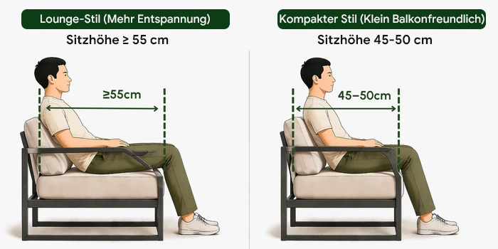2️⃣ Sitztiefe — Entspanntes Lounging oder aufrechter Sitz?