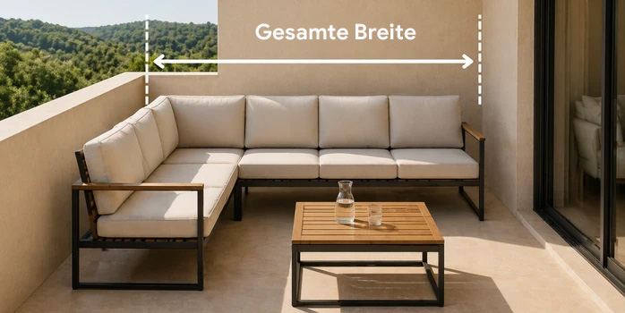 1️⃣ Breite — Passt das Sofa in Ihren Außenbereich?