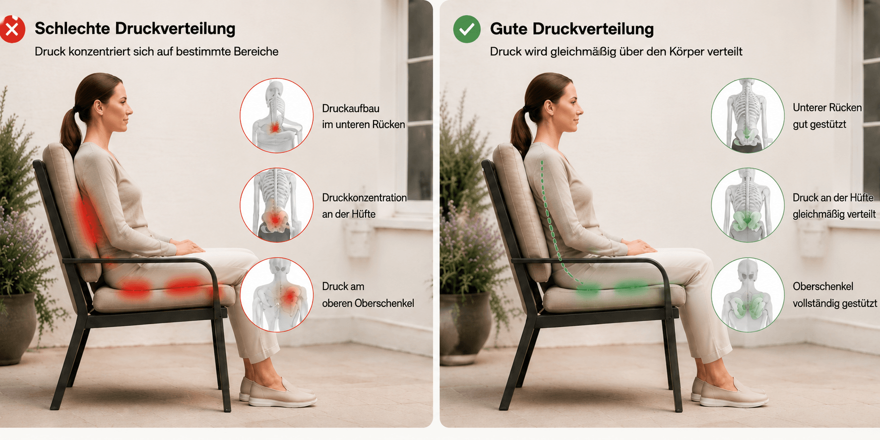 Druckverteilung bei langem Sitzen