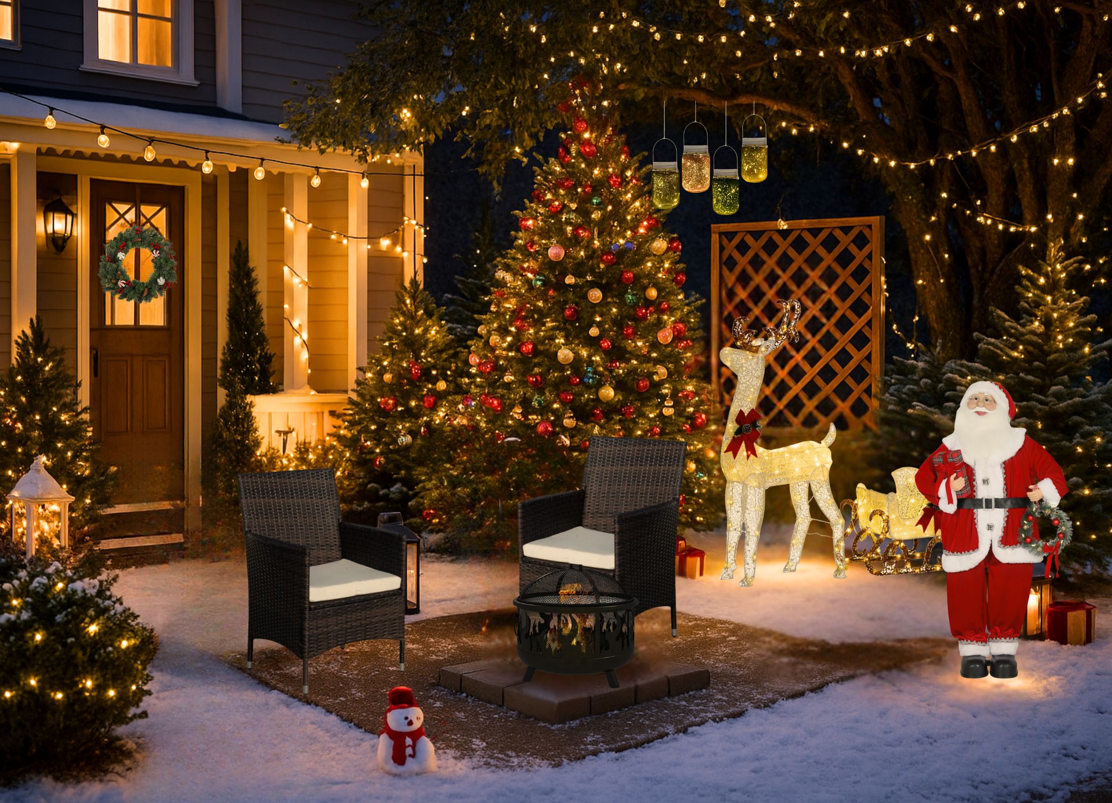 Gezellige kerstvoorzijde van het huis