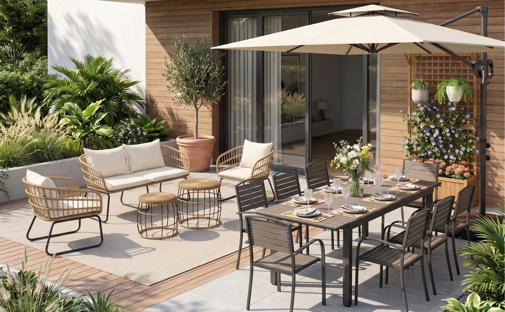 Tuincomfort met eetruimte