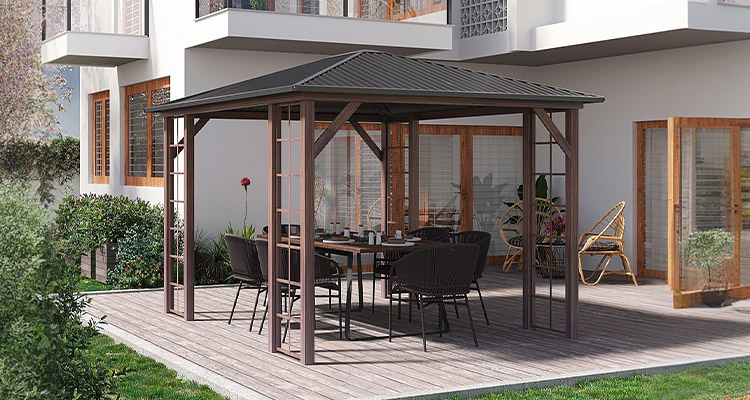 Gazebo élégant à effet de bois