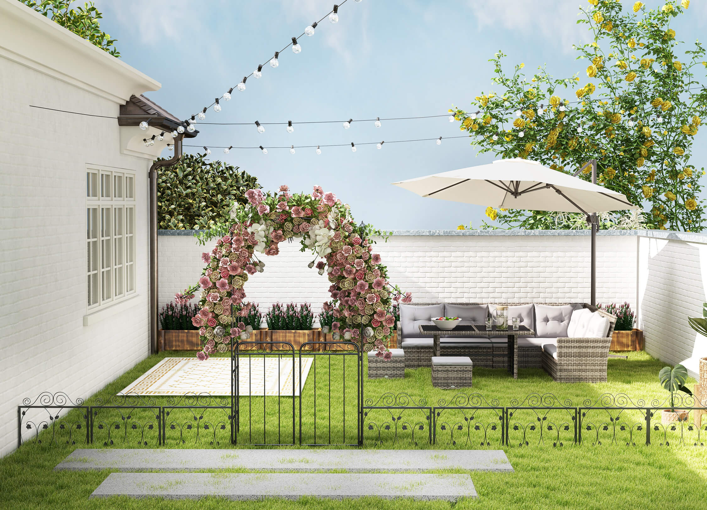 Jardin charmant: mobilier raffiné & confortable.