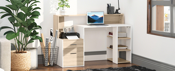 Bureau d'ordinateur avec rangements intégrés