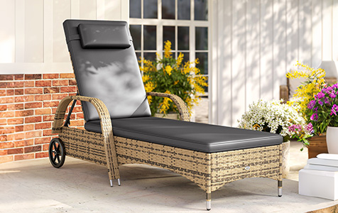 Bain de soleil en résine tressée sur roues