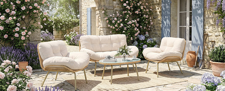 Ensemble lounge en résine tressée