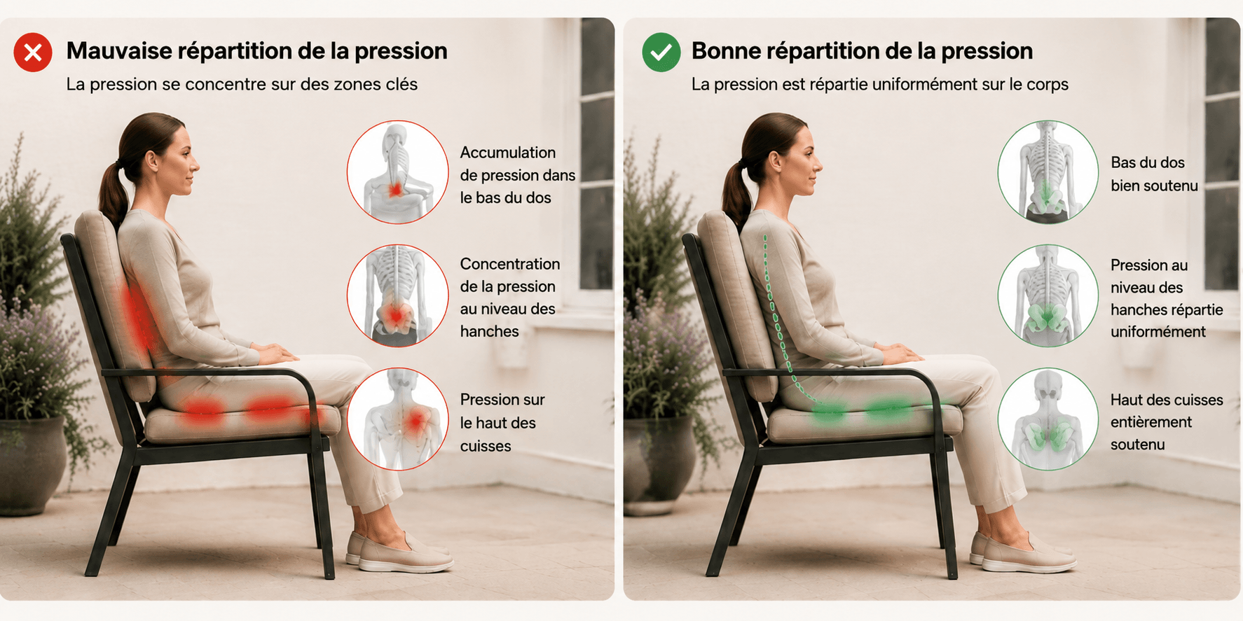 Répartition des points de pression lors d'une assise prolongée