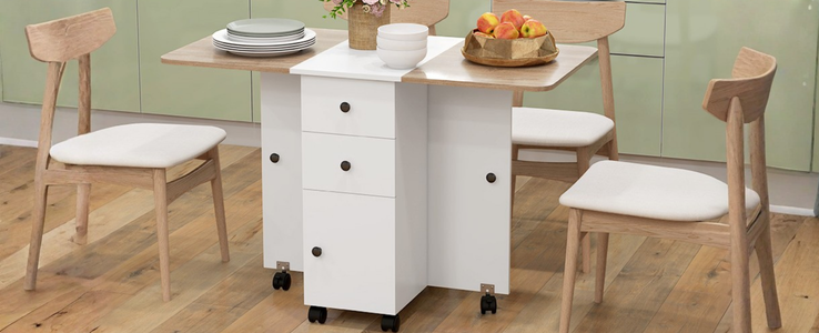 Mesa de cozinha dobrável com rodas