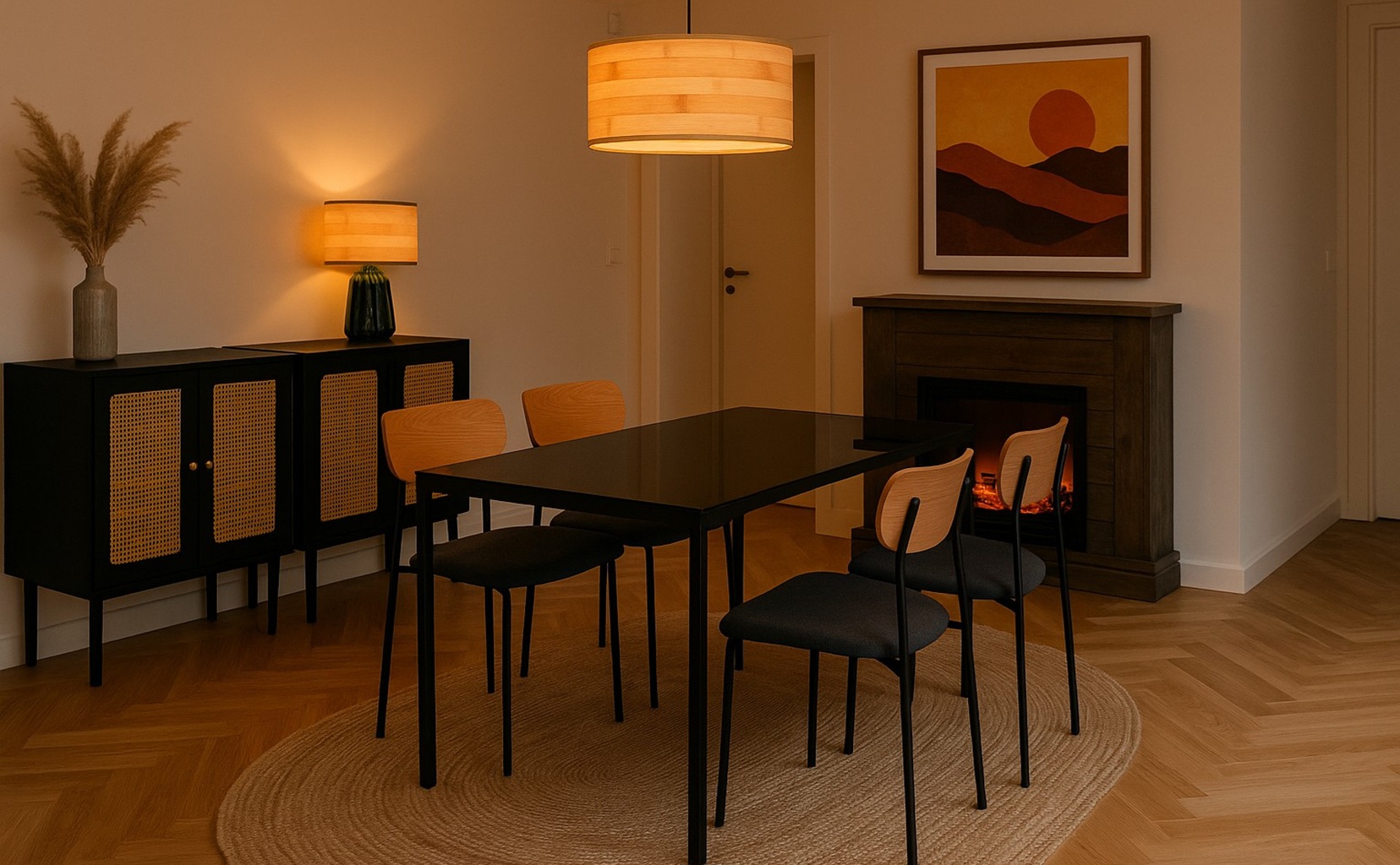 Comedor con chimenea