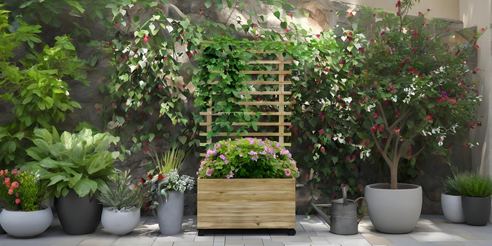 Mesas de cultivo con enrejado