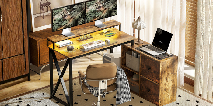 Escritorio de esquina con iluminación LED