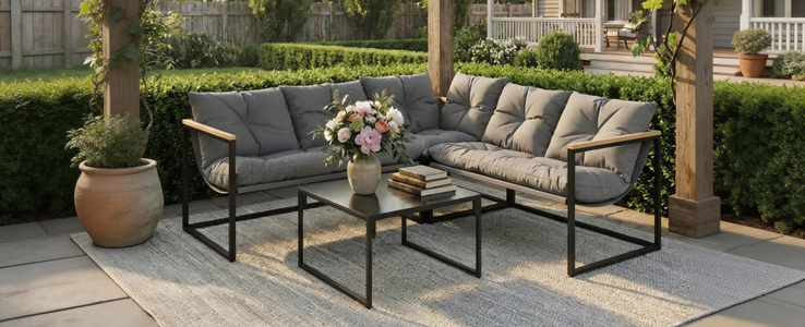 Conjunto de jardín con cojines gruesos