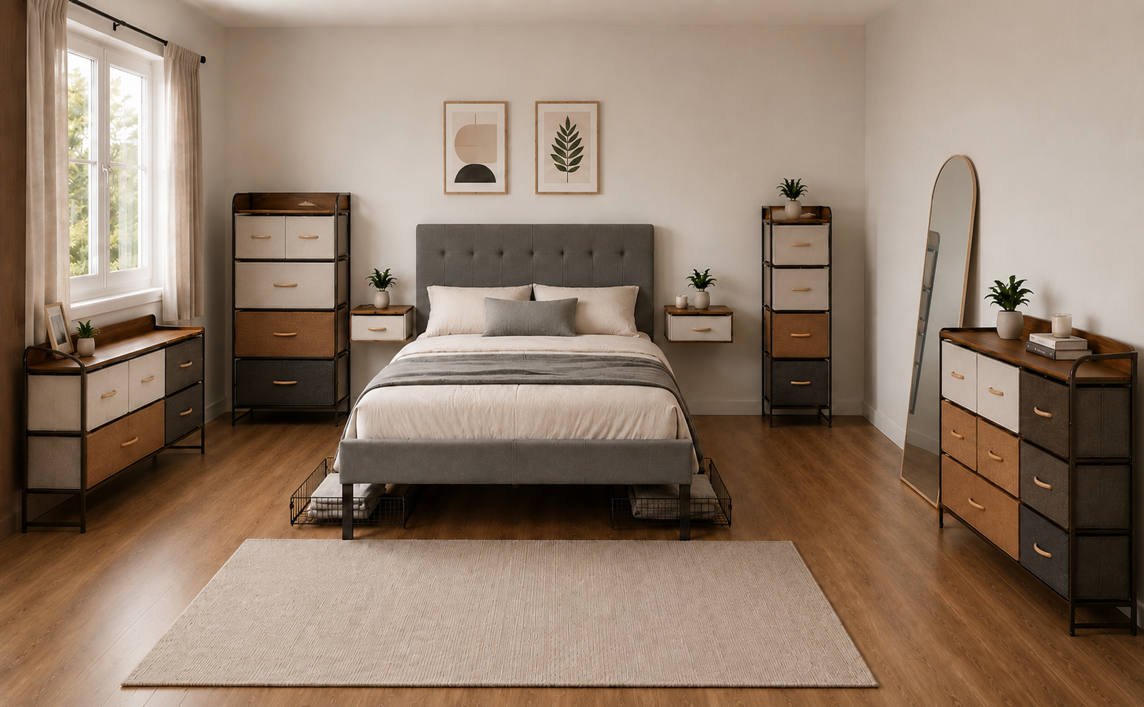 Un dormitorio práctico, acogedor y bien organizado