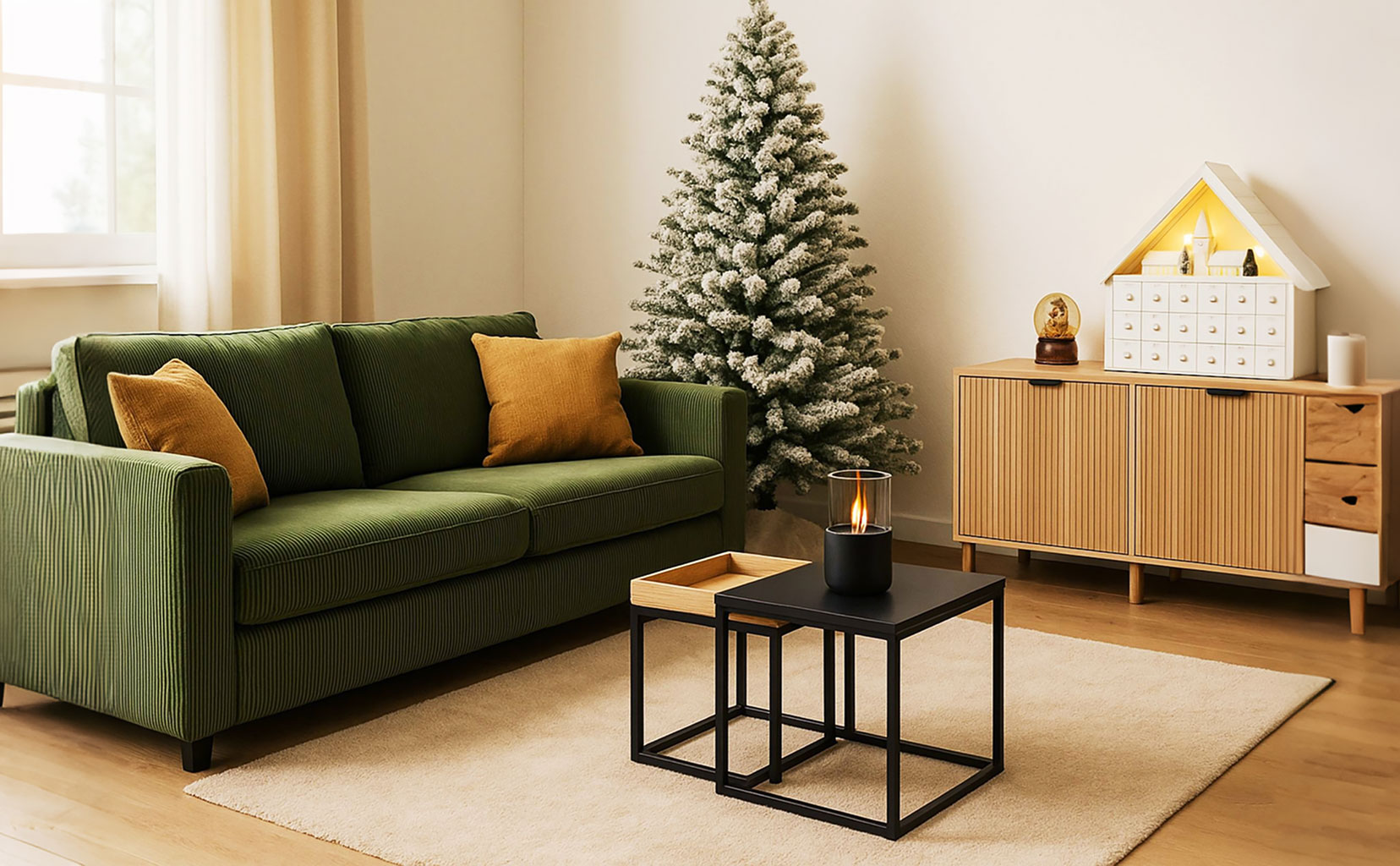 Sala de estar decorada para o Natal