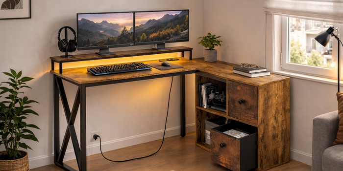 Secretária de canto com iluminação LED