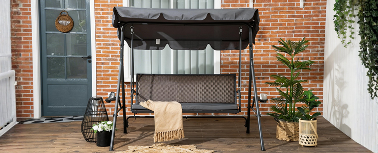 Baloiço de aço e rattan para exterior