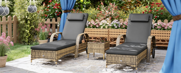 Espreguiçadeira em rattan com rodas