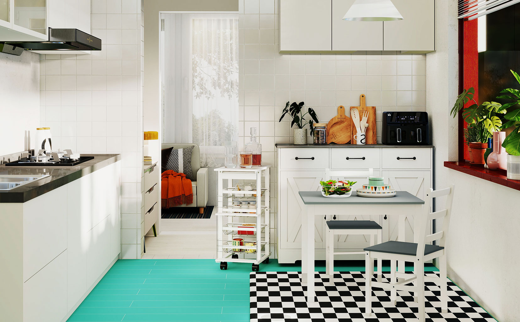 O bucătărie luminoasă care pare simplă