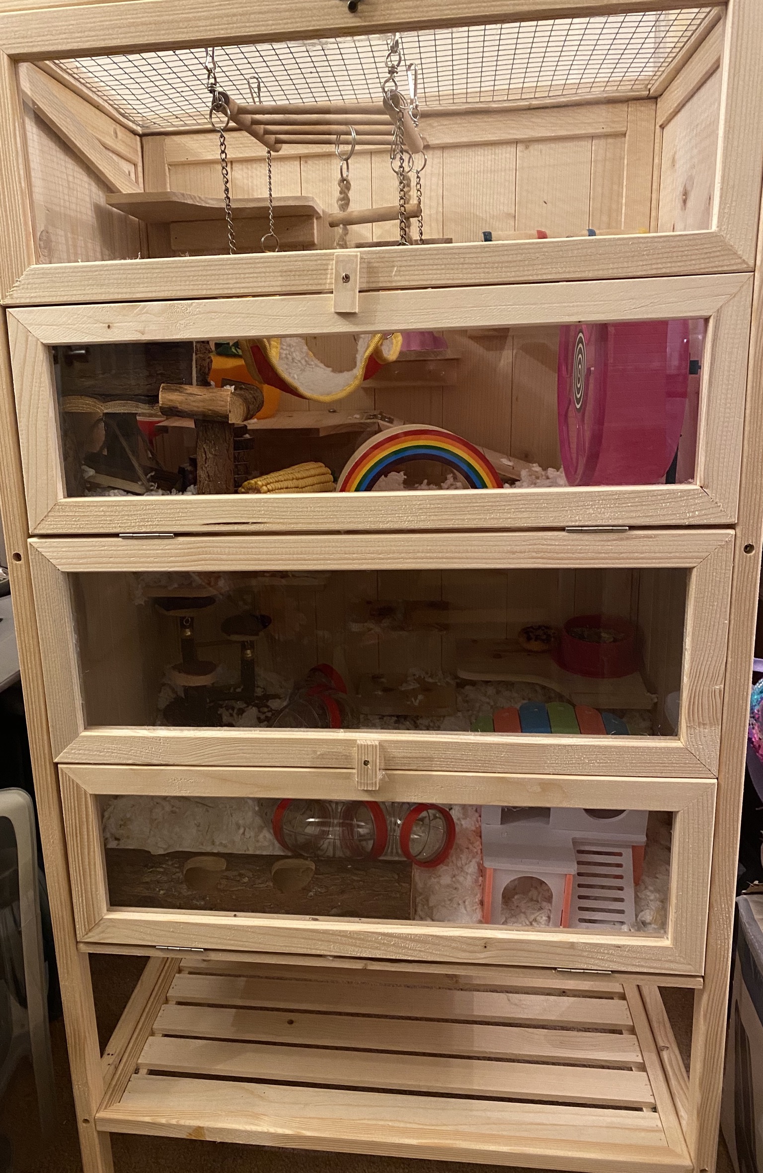 Hamsterkooi van hout huisdierenkooi met klapbare deksel muizenkooi knaagdierstal hamster