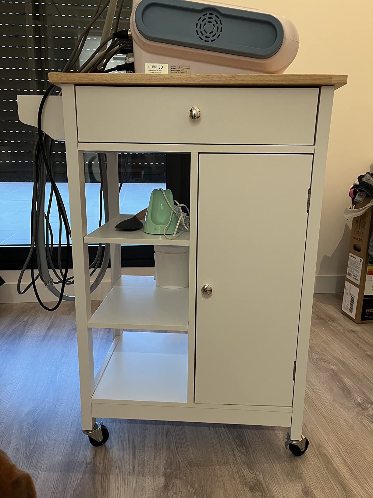 Kitchen Storage Trolley Unit w/ Wood Top 3 Shelves Cupboard