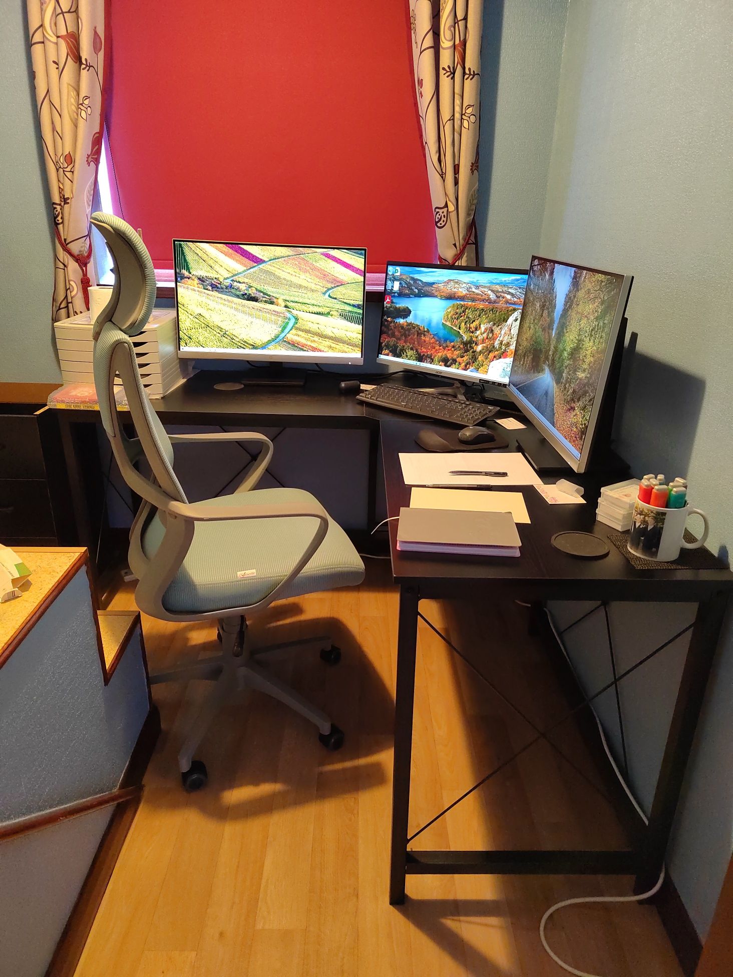 LShaped Corner Desk Computer Desk Table For Home Office Workstation w/Steel Frame Black