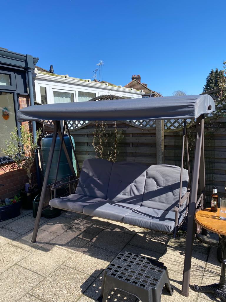 Outsunny Steel Swing Chair Hammock Garden 3 Seater Canopy w/ Cushions