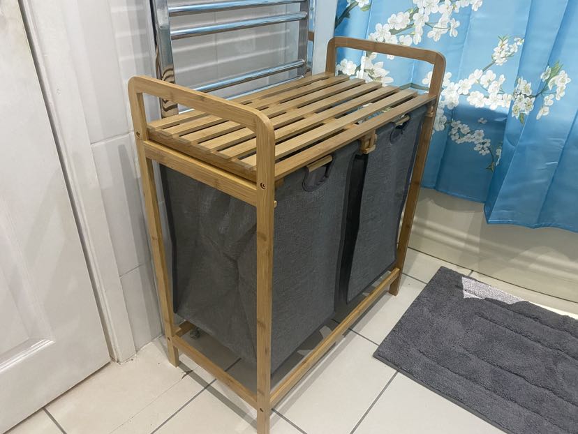 Cesto Portabiancheria a 2 Sezioni 62,5x37x60,5 cm Capacità 100L Sacca