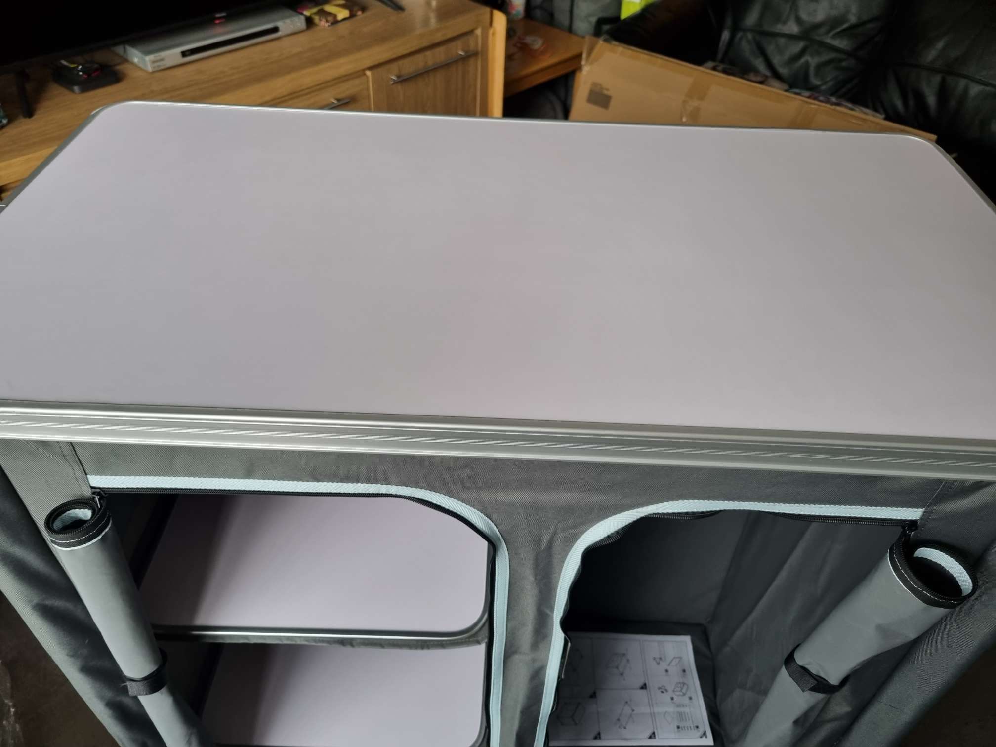 Outsunny Aluminum Camping Cupboard Kitchen Station Cook Table with 3