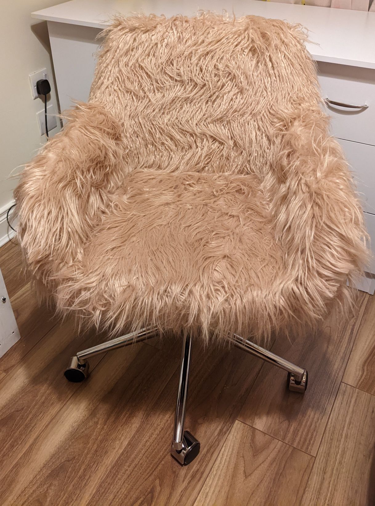 Vinsetto Faux Fur Desk Chair, Swivel Vanity Chair with Adjustable