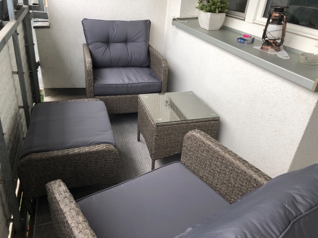 4tlg. Polyrattan Lounge & Glastisch – Grau/Blau | Mucola Online Shopping